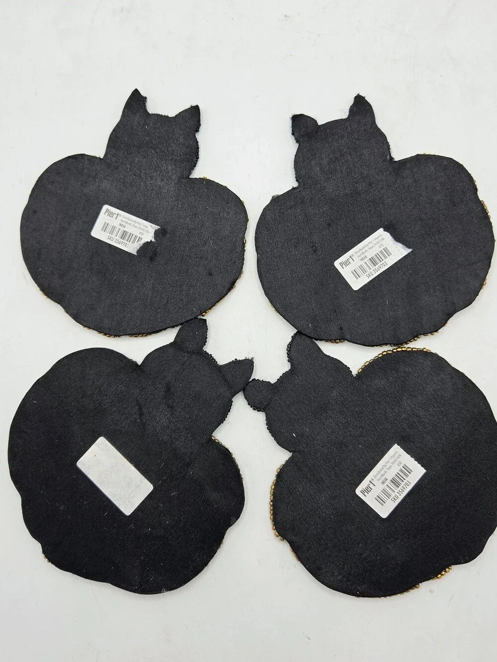 Pier 1 Imports Beaded Black Cat Pumpkin Halloween Coasters Set of 4